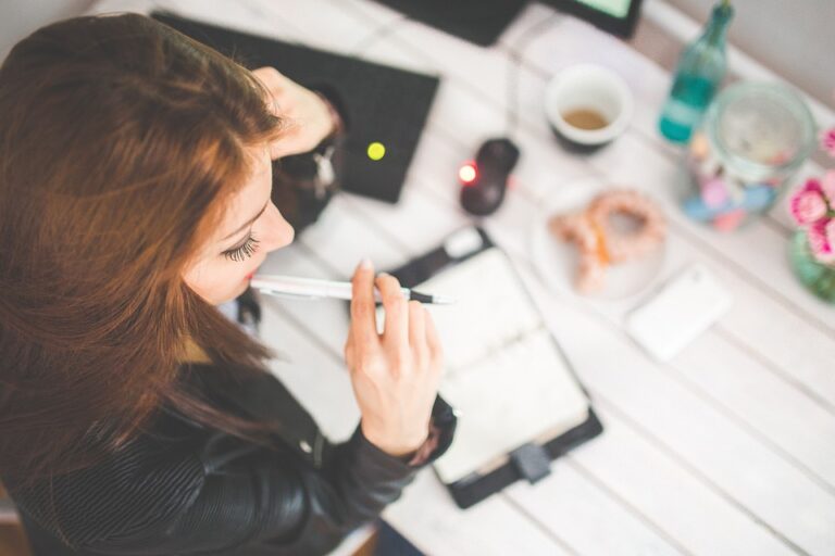 Woman working on her business