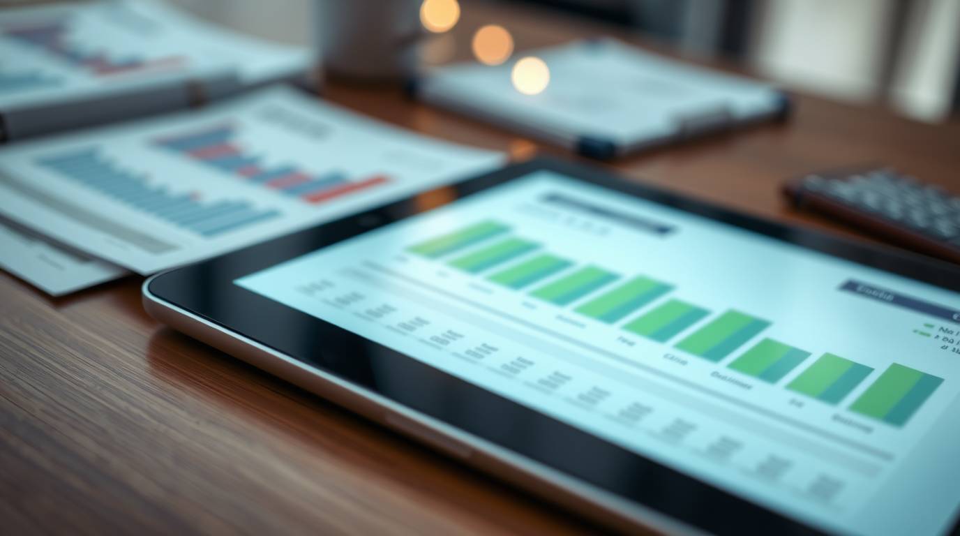 business financial data depicted on the screen of a tablet