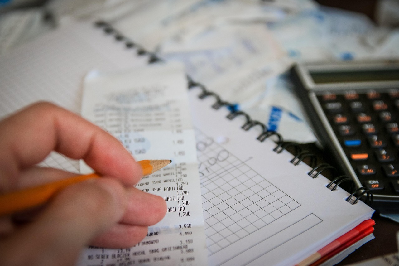 preparing taxes and reviewing reciepts