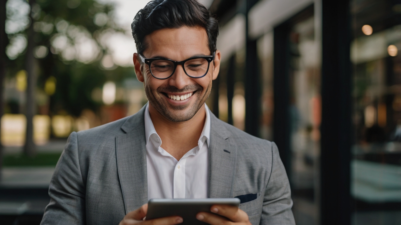 Man using his iPad tablet