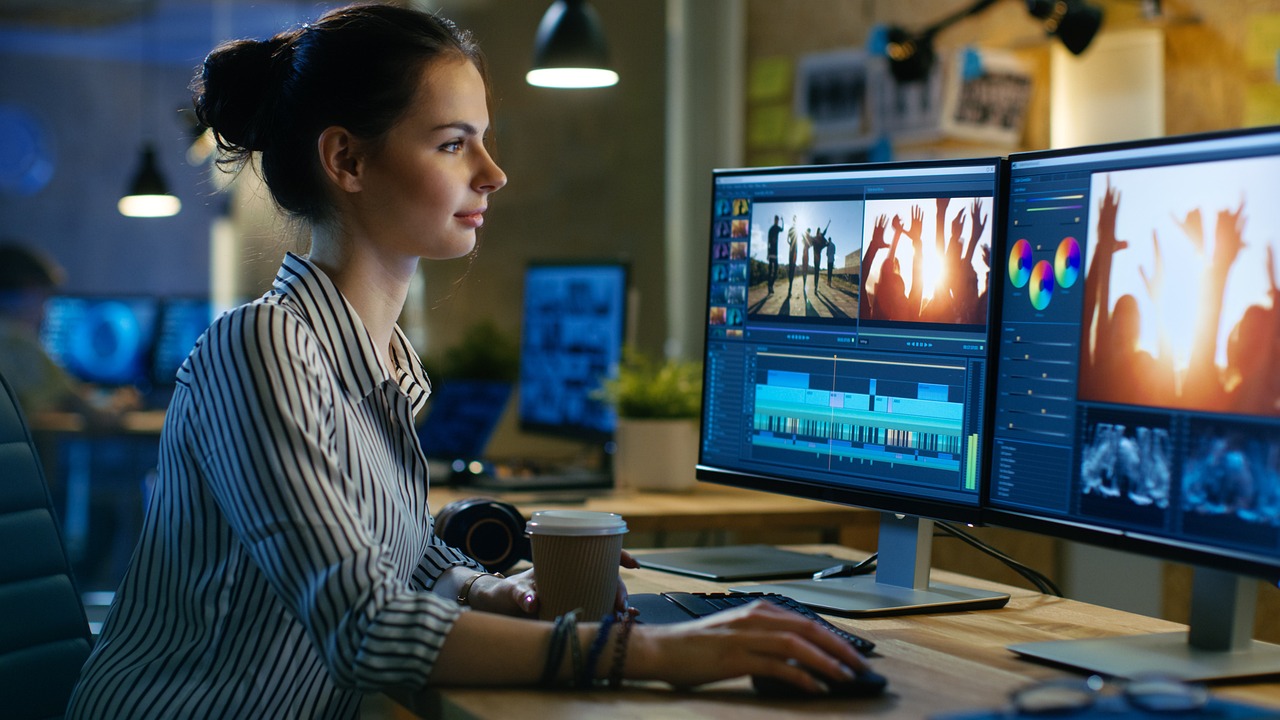 woman editing video