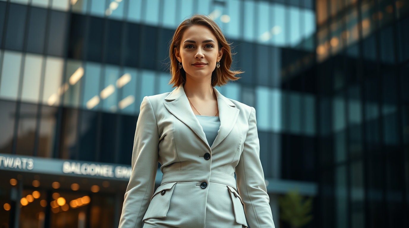 confident businesswoman wearing a tailored business dress