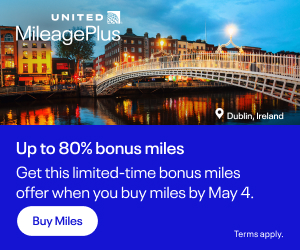 United Airlines Mileage Plus 80% Bonus Miles