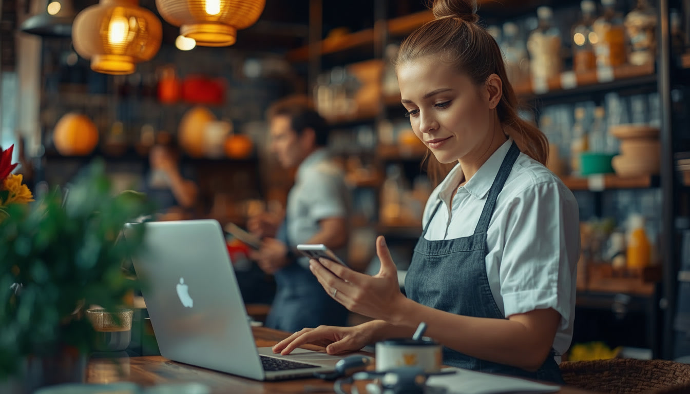 small business owner using technology to help run her business