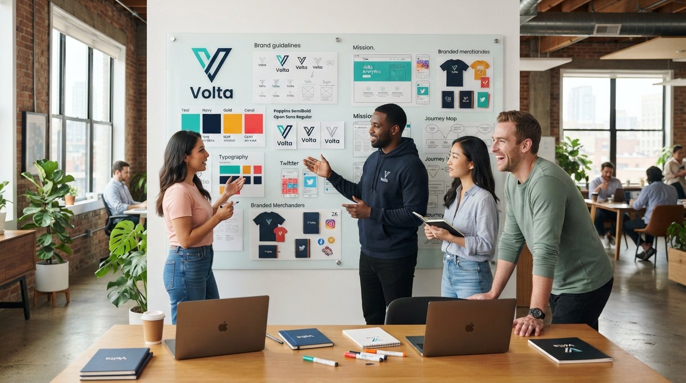startup team going over branding for the company